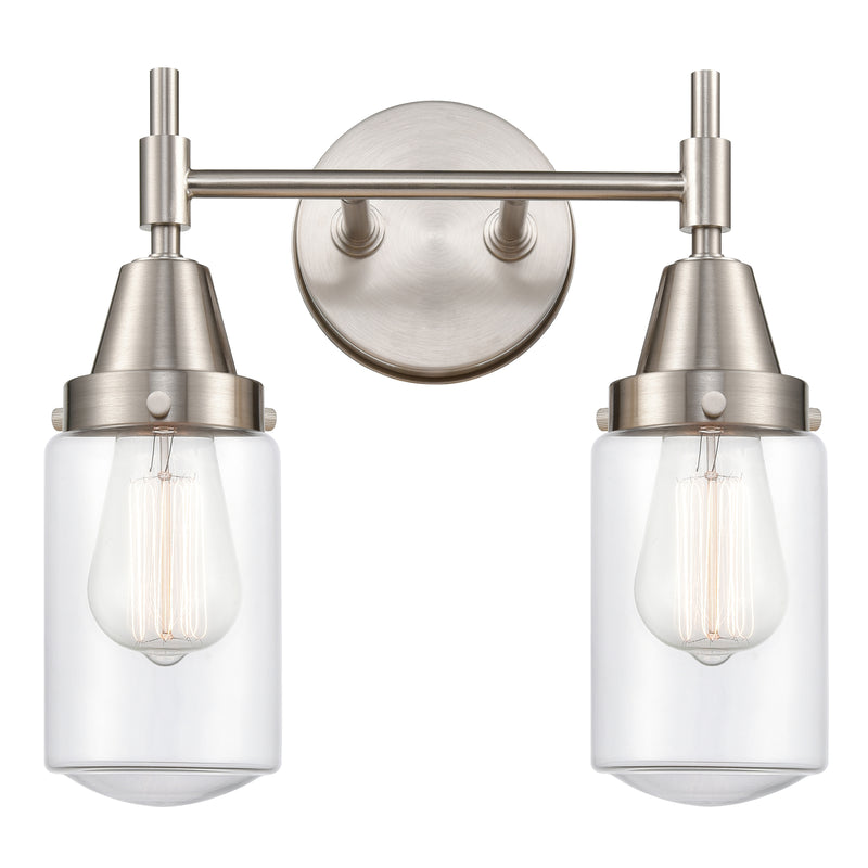 Caden Bath Vanity Light shown in the Satin Nickel finish with a Clear shade