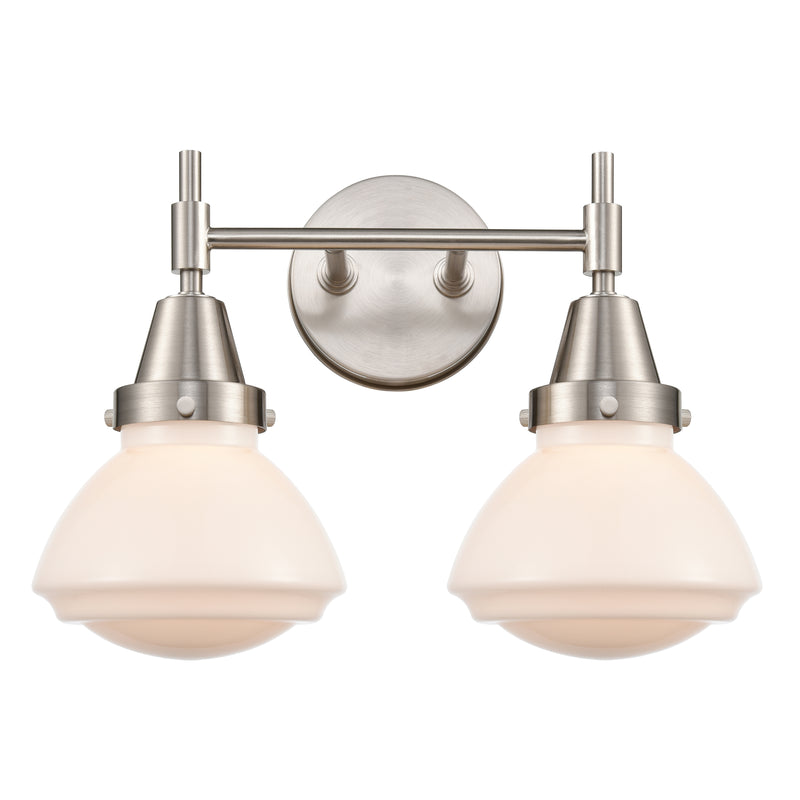 Caden Bath Vanity Light shown in the Satin Nickel finish with a Matte White shade