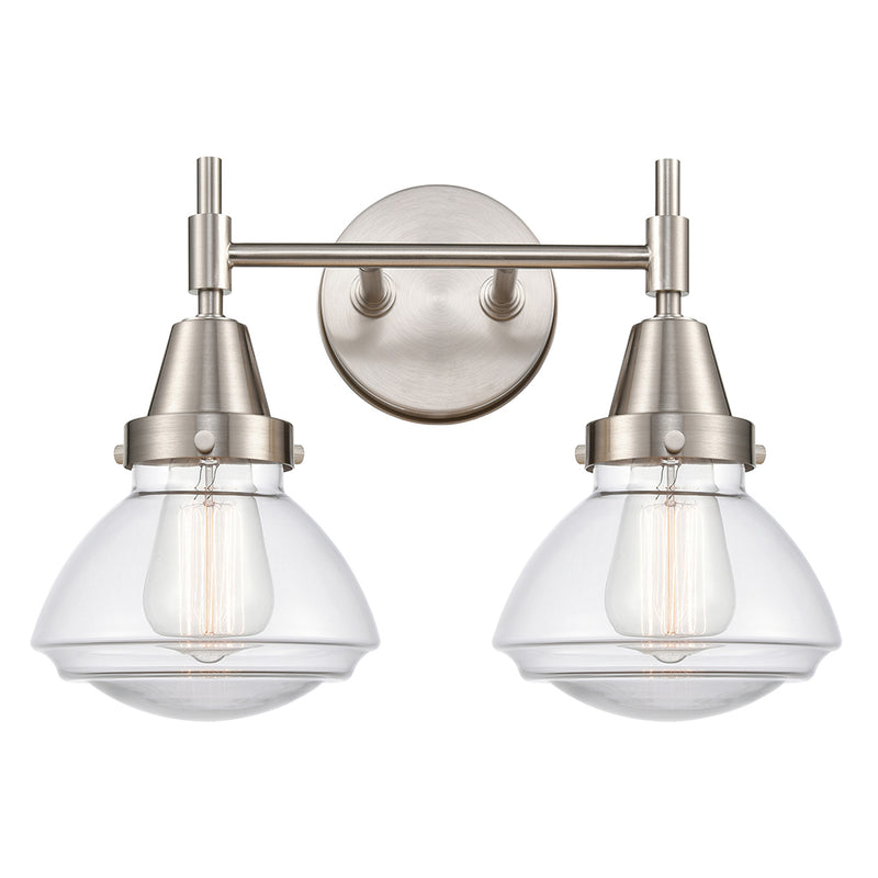 Caden Bath Vanity Light shown in the Satin Nickel finish with a Clear shade