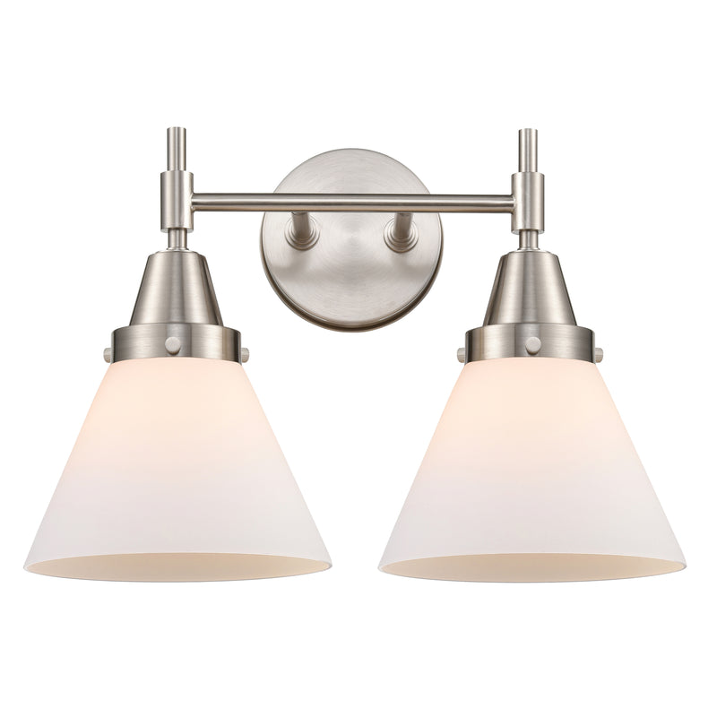 Caden Bath Vanity Light shown in the Satin Nickel finish with a Matte White shade