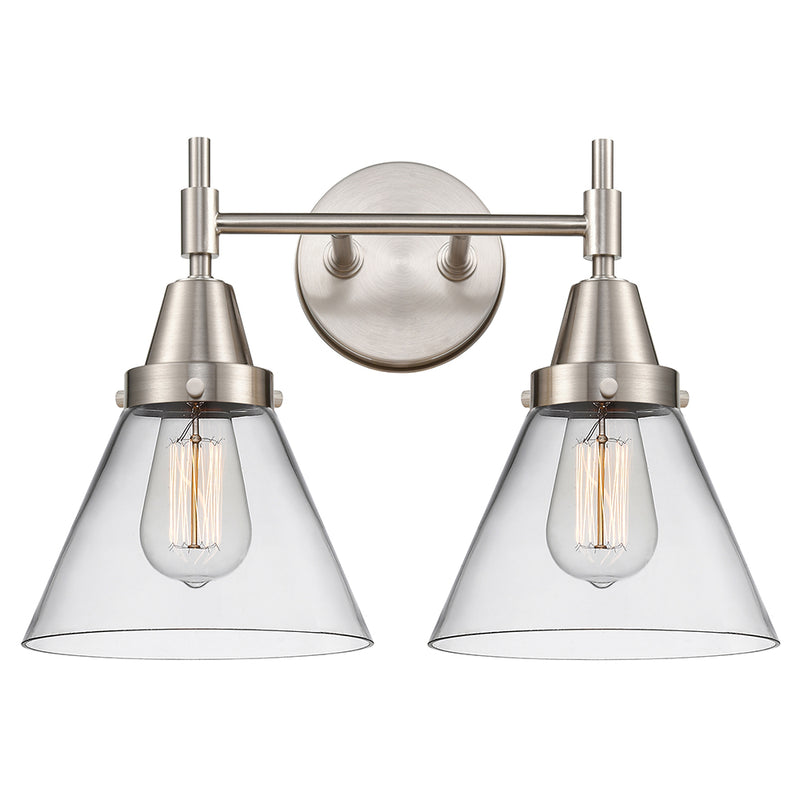 Caden Bath Vanity Light shown in the Satin Nickel finish with a Clear shade