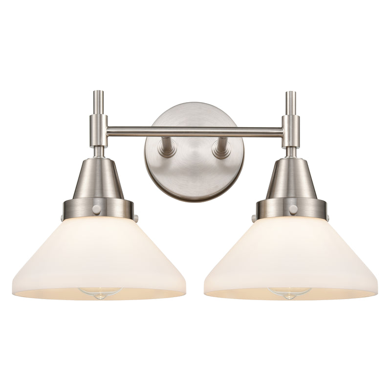 Caden Bath Vanity Light shown in the Satin Nickel finish with a Matte White shade