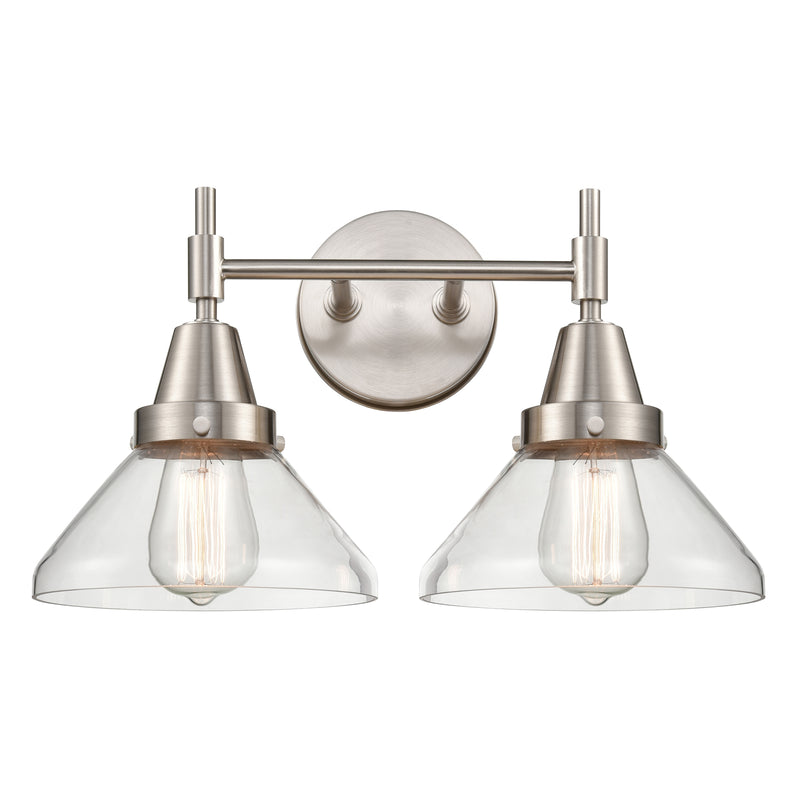 Caden Bath Vanity Light shown in the Satin Nickel finish with a Clear shade