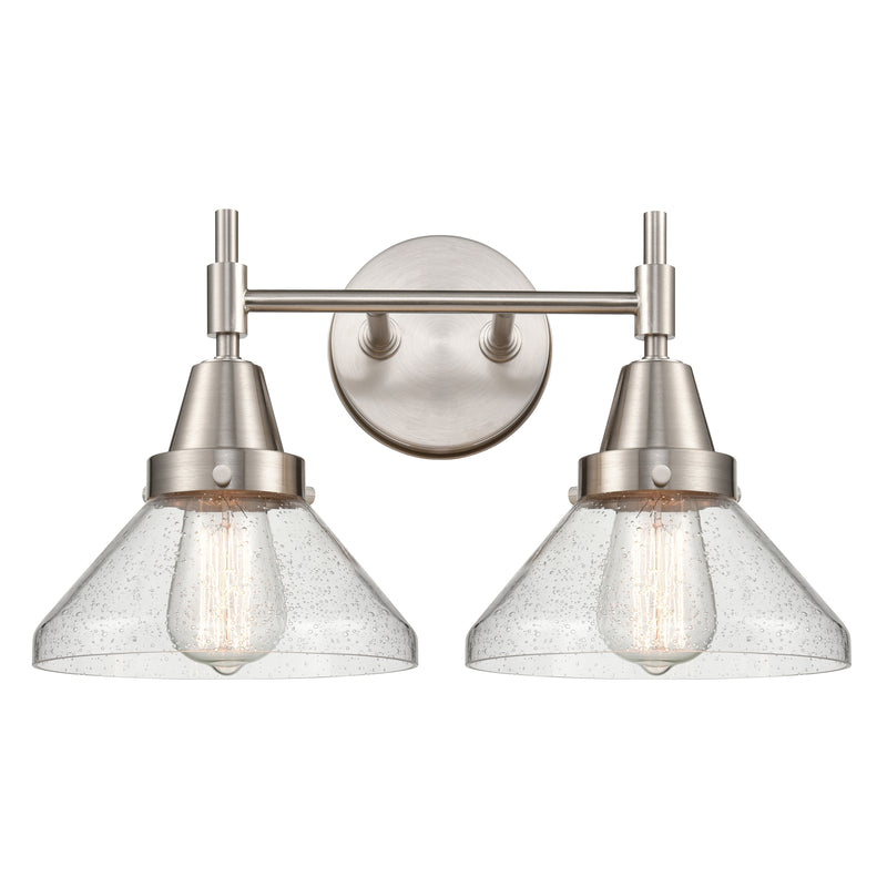 Caden Bath Vanity Light shown in the Satin Nickel finish with a Seedy shade