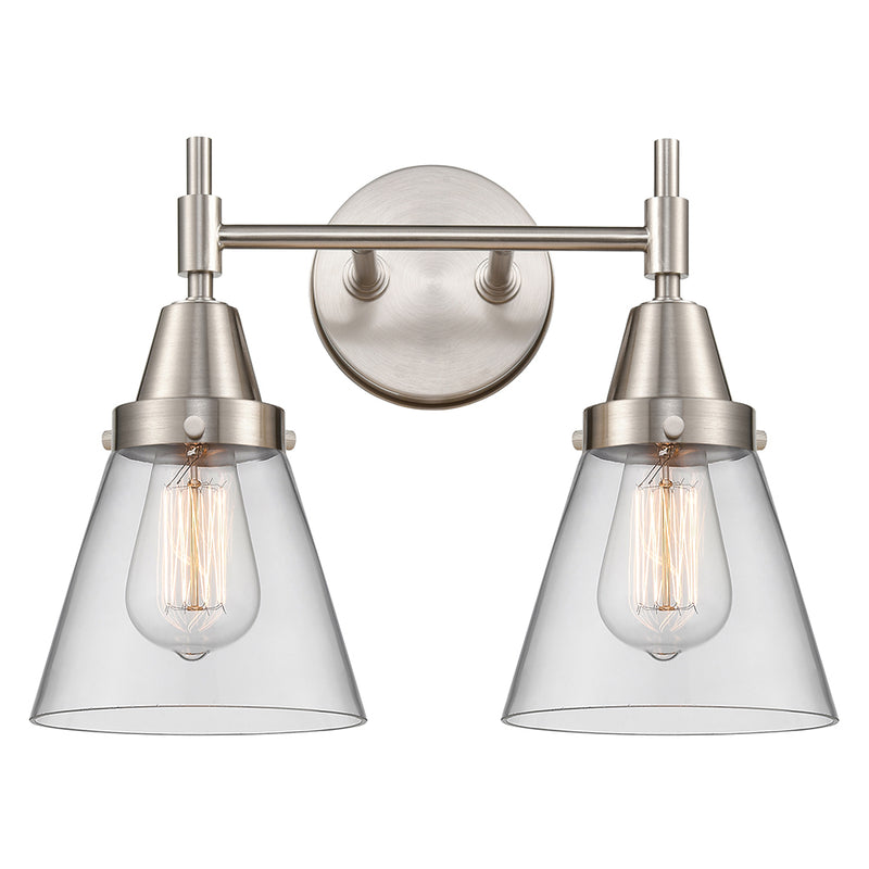 Caden Bath Vanity Light shown in the Satin Nickel finish with a Clear shade