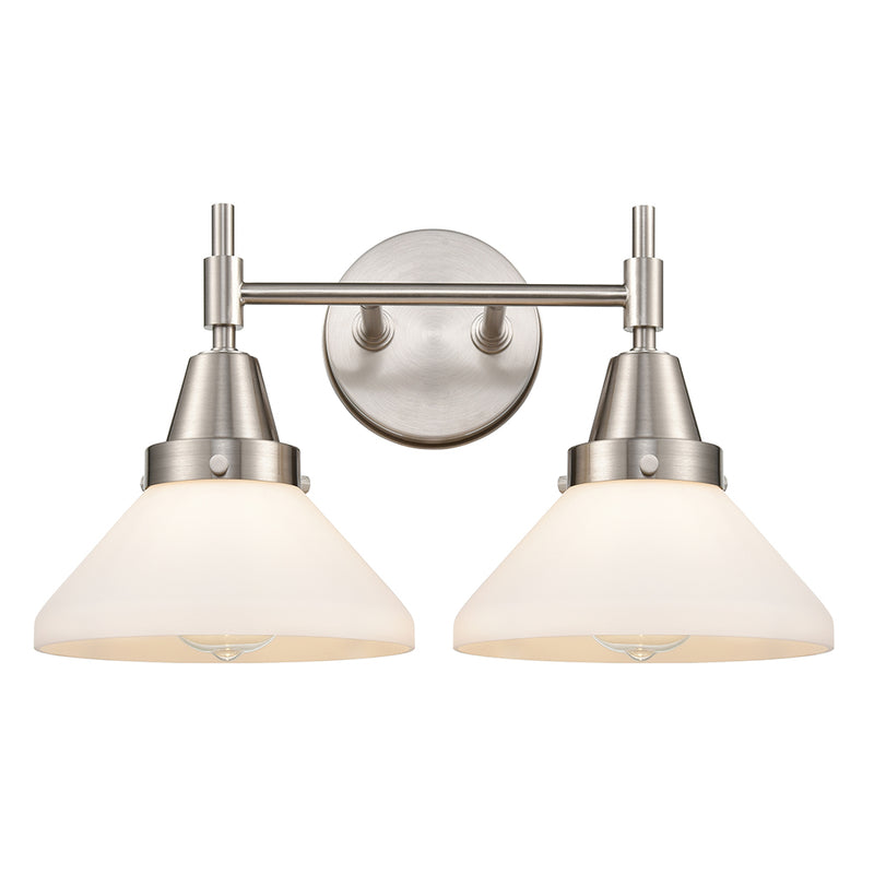 Caden Bath Vanity Light shown in the Satin Nickel finish with a Matte White shade