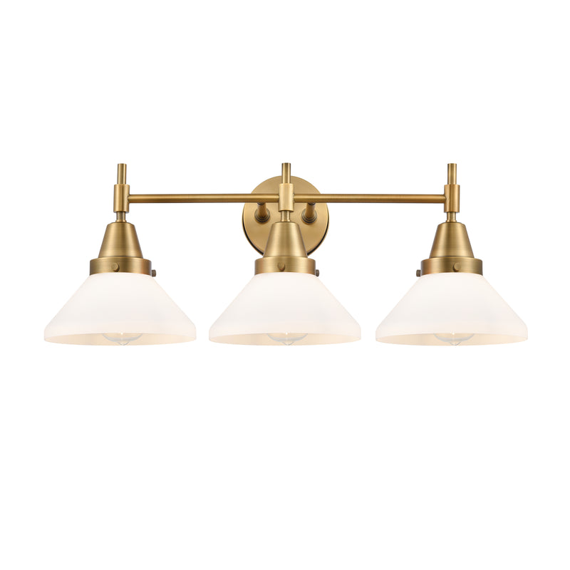 Caden Bath Vanity Light shown in the Brushed Brass finish with a Matte White shade