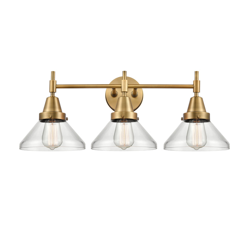 Caden Bath Vanity Light shown in the Brushed Brass finish with a Clear shade