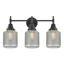 Caden Bath Vanity Light shown in the Matte Black finish with a Clear Wire Mesh shade