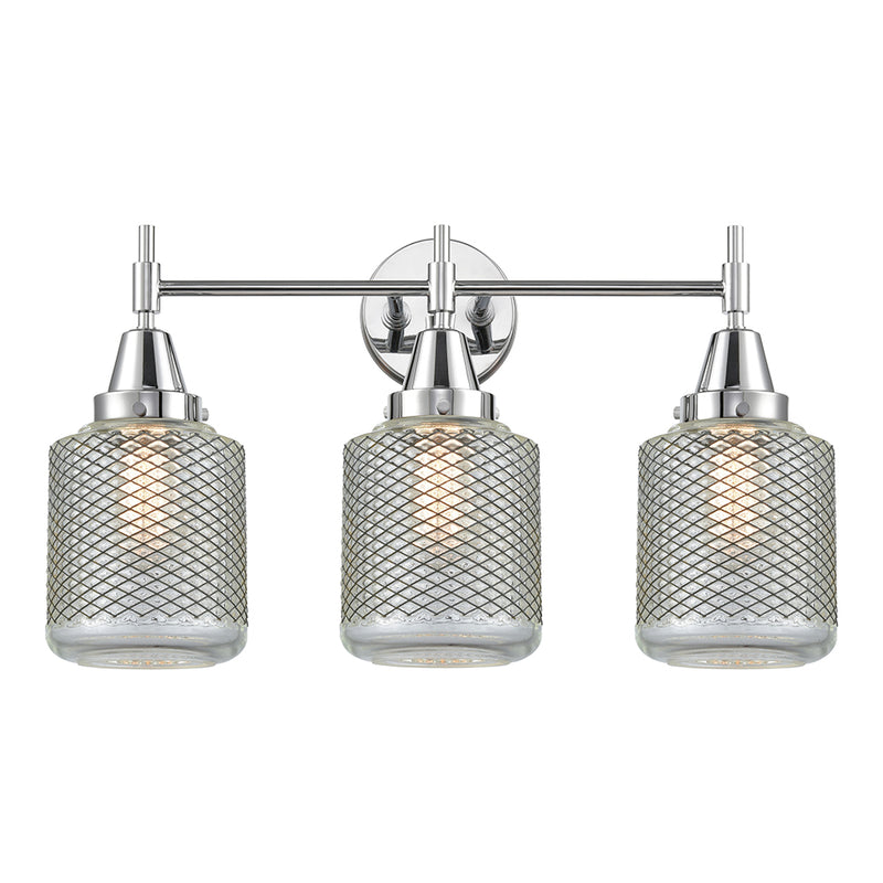 Caden Bath Vanity Light shown in the Polished Chrome finish with a Clear Wire Mesh shade