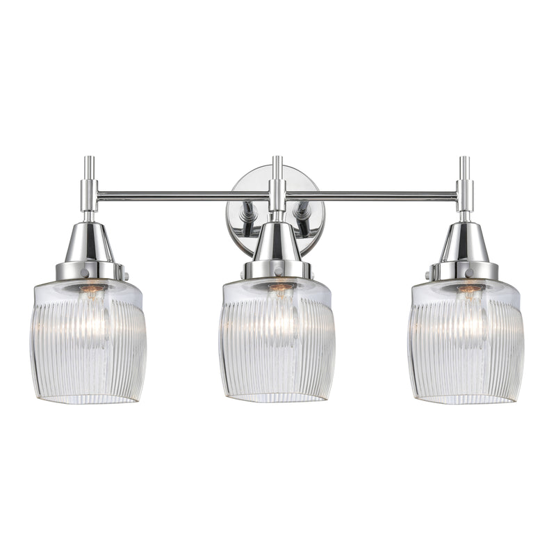 Caden Bath Vanity Light shown in the Polished Chrome finish with a Clear Halophane shade