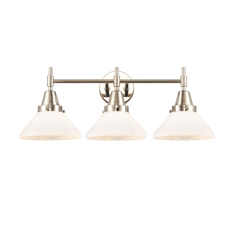 Caden Bath Vanity Light shown in the Polished Nickel finish with a Matte White shade