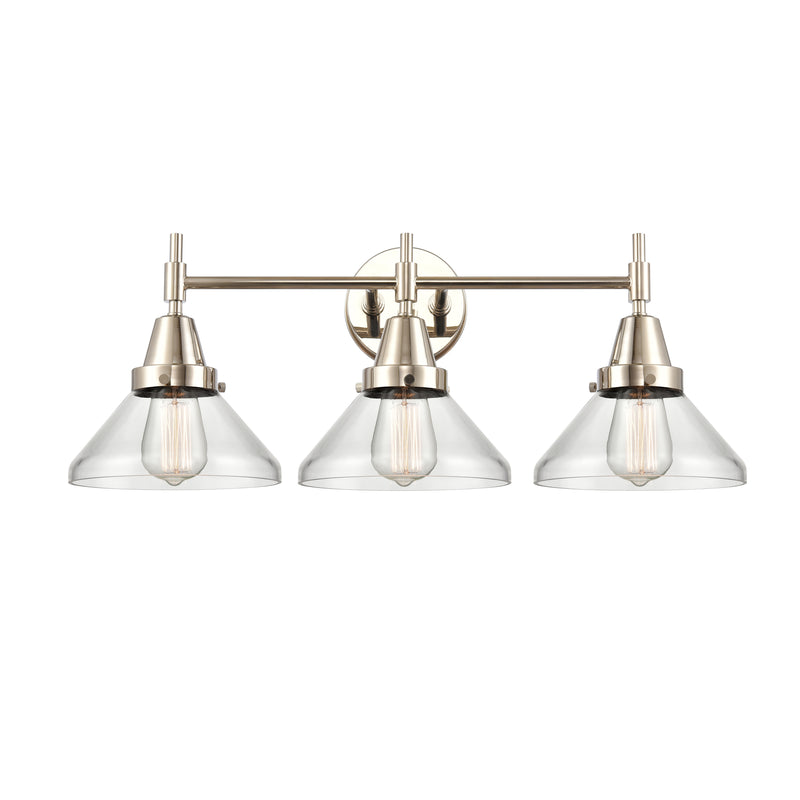 Caden Bath Vanity Light shown in the Polished Nickel finish with a Clear shade