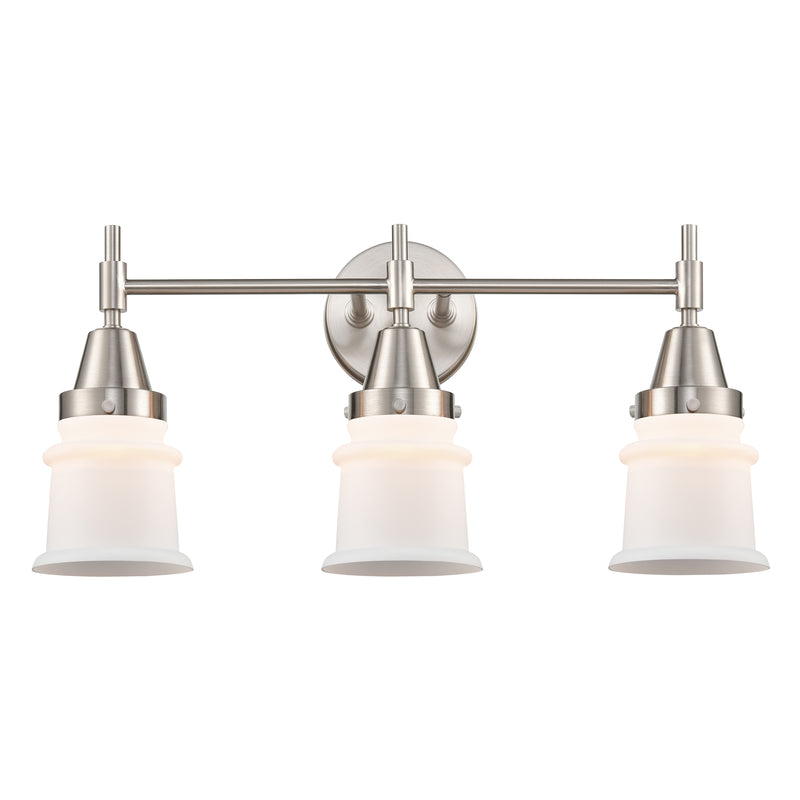 Caden Bath Vanity Light shown in the Satin Nickel finish with a Matte White shade