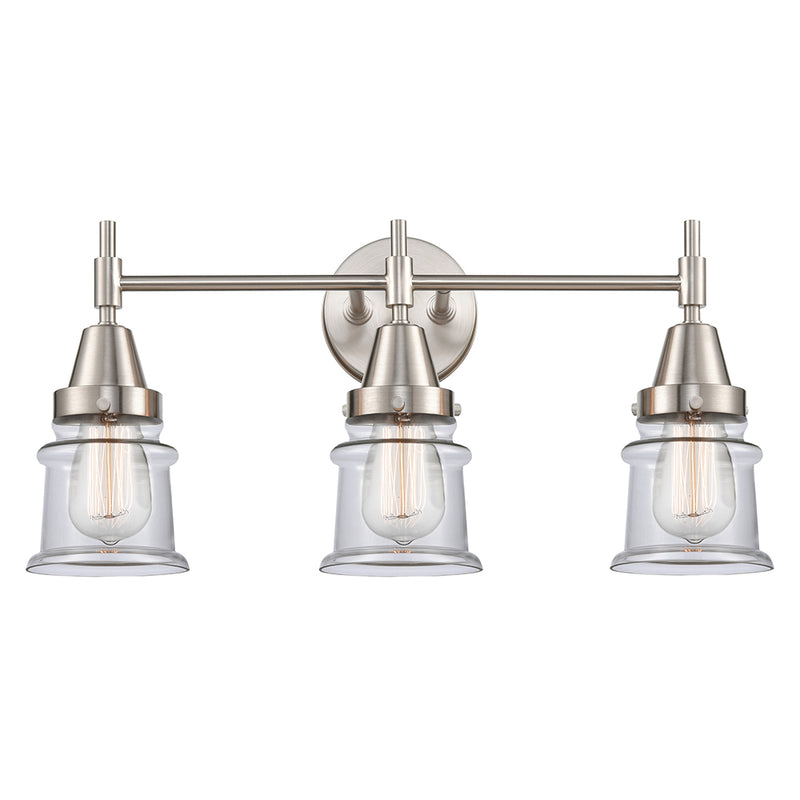 Caden Bath Vanity Light shown in the Satin Nickel finish with a Clear shade