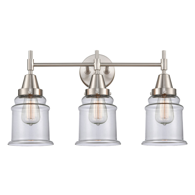 Caden Bath Vanity Light shown in the Satin Nickel finish with a Clear shade