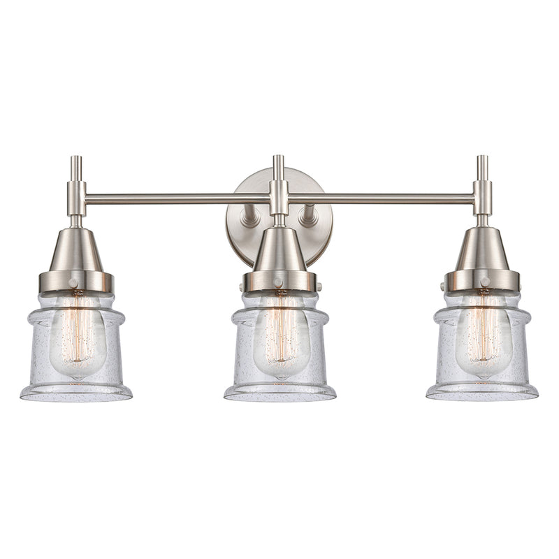 Caden Bath Vanity Light shown in the Satin Nickel finish with a Seedy shade