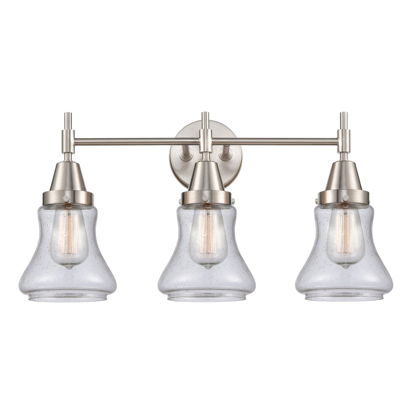 Caden Bath Vanity Light shown in the Satin Nickel finish with a Seedy shade