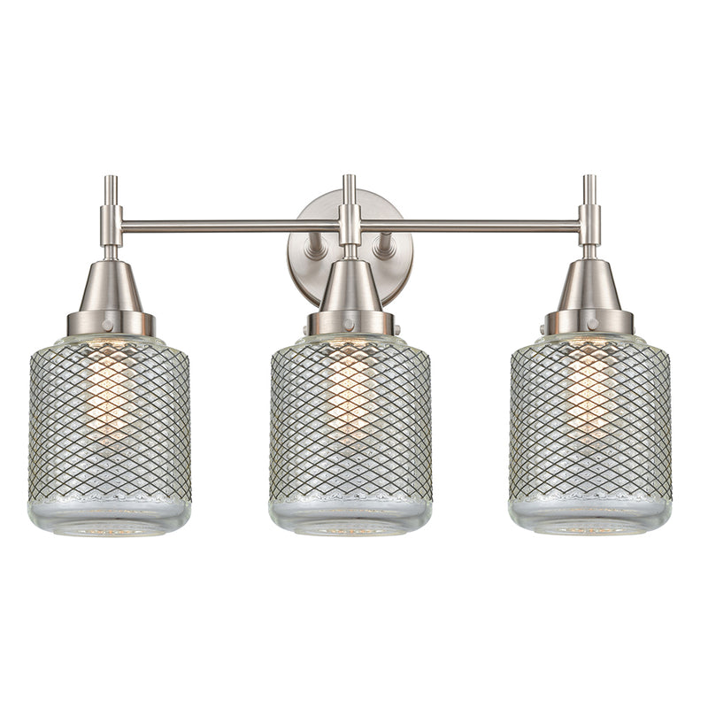 Caden Bath Vanity Light shown in the Satin Nickel finish with a Clear Wire Mesh shade