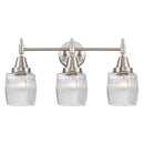 Caden Bath Vanity Light shown in the Satin Nickel finish with a Clear Halophane shade