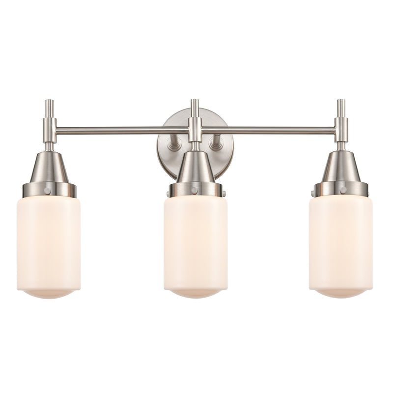 Caden Bath Vanity Light shown in the Satin Nickel finish with a Matte White shade