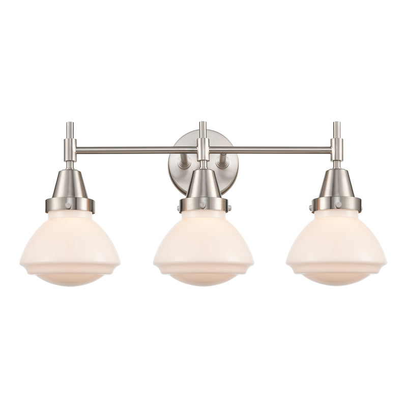 Caden Bath Vanity Light shown in the Satin Nickel finish with a Matte White shade