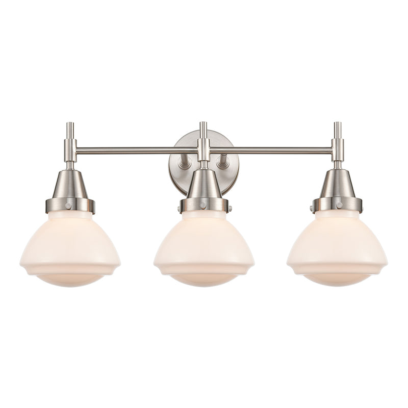 Caden Bath Vanity Light shown in the Satin Nickel finish with a Matte White shade