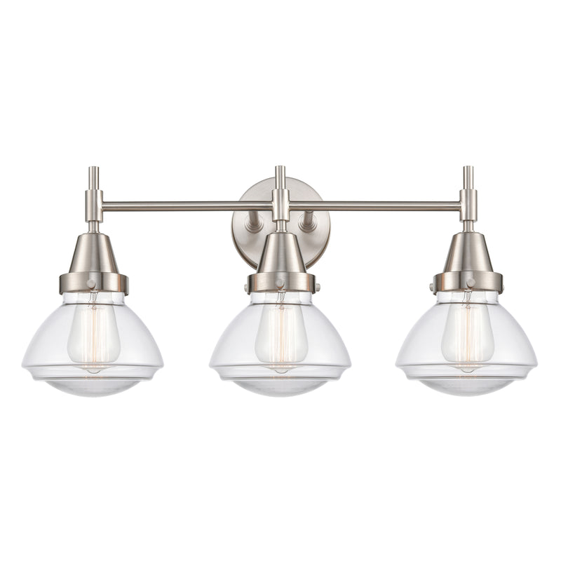 Caden Bath Vanity Light shown in the Satin Nickel finish with a Clear shade