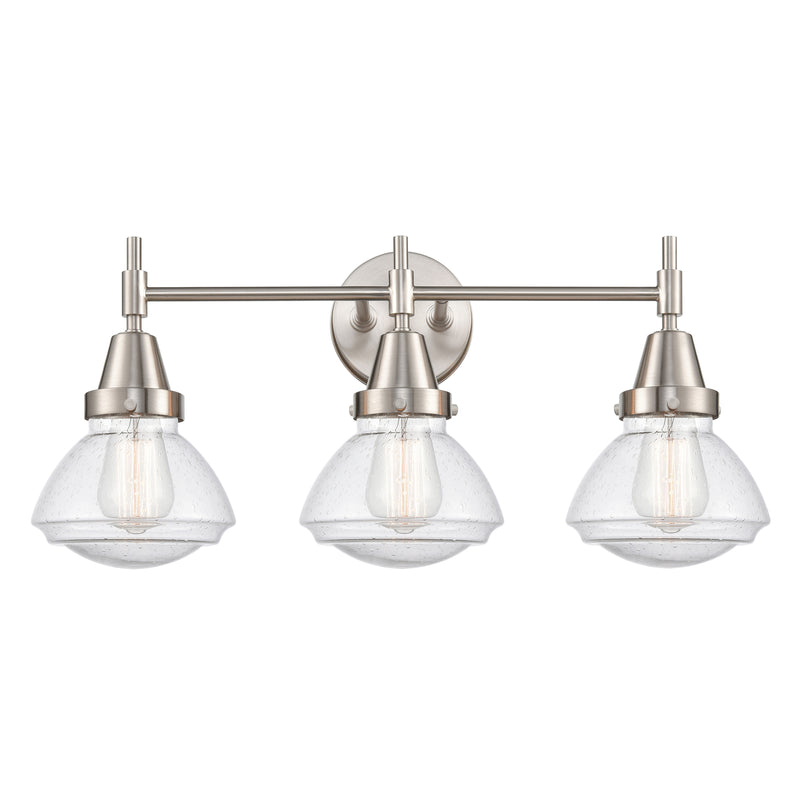 Caden Bath Vanity Light shown in the Satin Nickel finish with a Seedy shade