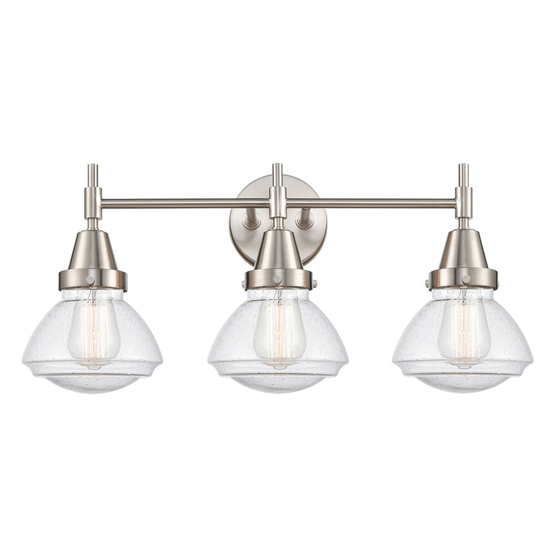 Caden Bath Vanity Light shown in the Satin Nickel finish with a Seedy shade