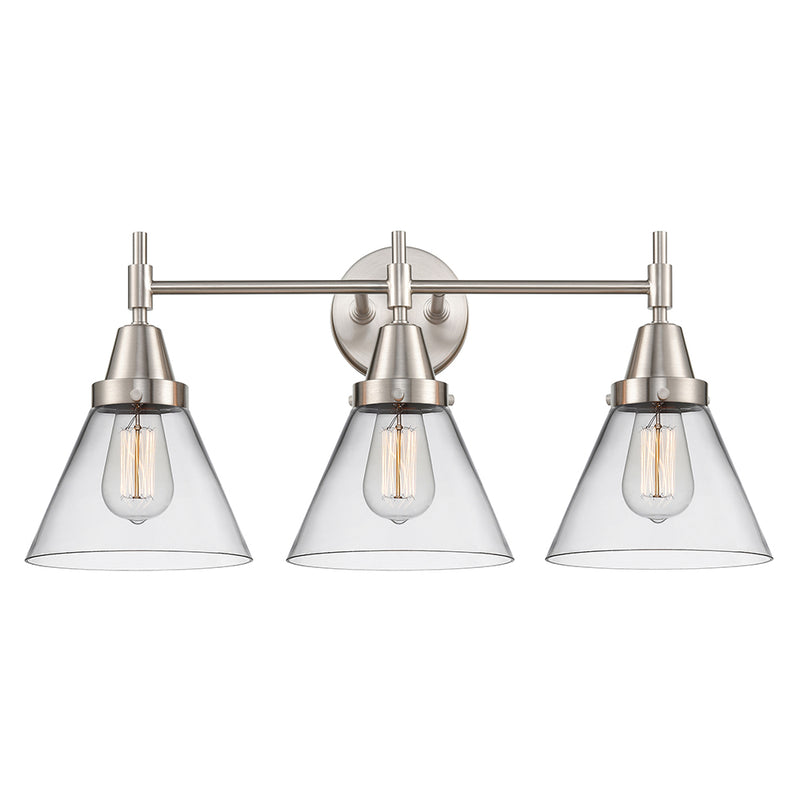 Caden Bath Vanity Light shown in the Satin Nickel finish with a Clear shade