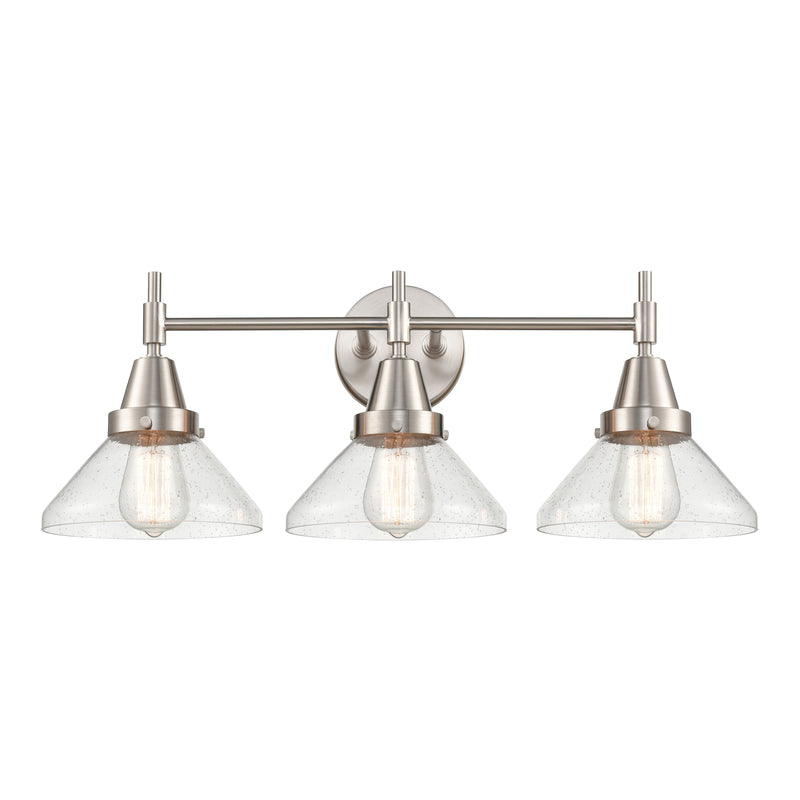 Caden Bath Vanity Light shown in the Satin Nickel finish with a Seedy shade