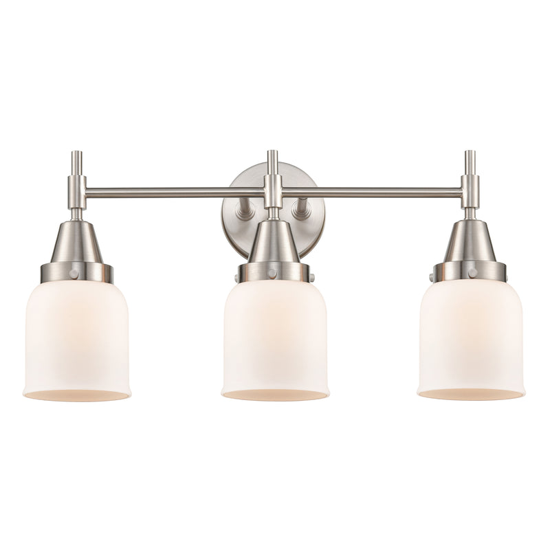 Caden Bath Vanity Light shown in the Satin Nickel finish with a Matte White shade