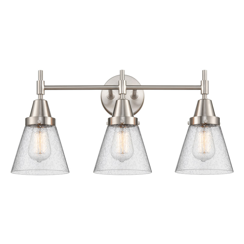 Caden Bath Vanity Light shown in the Satin Nickel finish with a Seedy shade