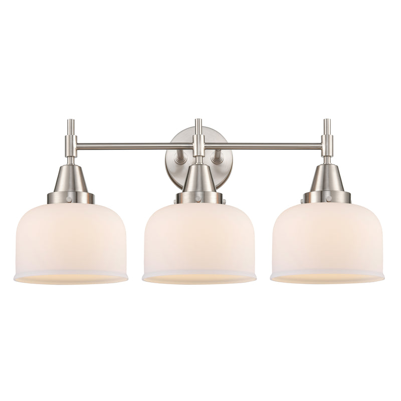 Caden Bath Vanity Light shown in the Satin Nickel finish with a Matte White shade