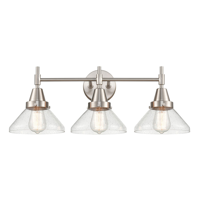 Caden Bath Vanity Light shown in the Satin Nickel finish with a Seedy shade