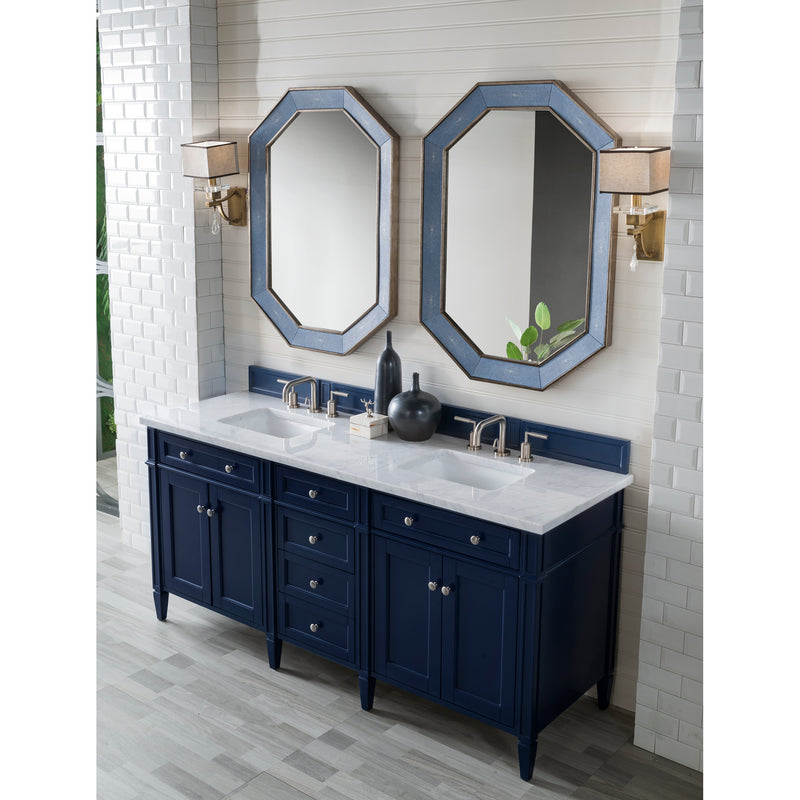 James Martin Brittany 72" Victory Blue Double Vanity with 3 cm Carrara Marble Top 650-V72-VBL-3CAR