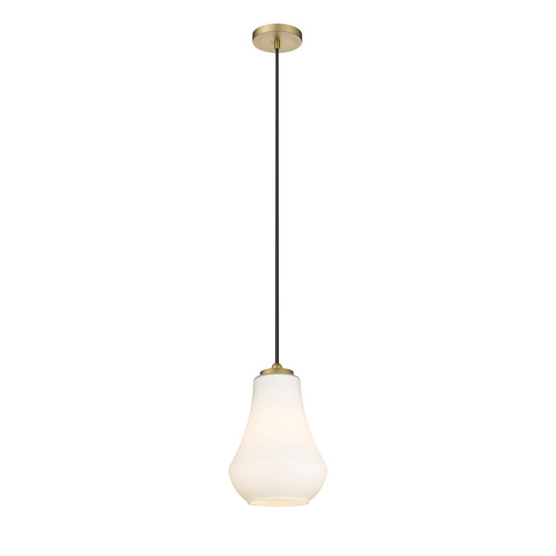 Fairfield Mini Pendant shown in the Brushed Brass finish with a Matte White shade