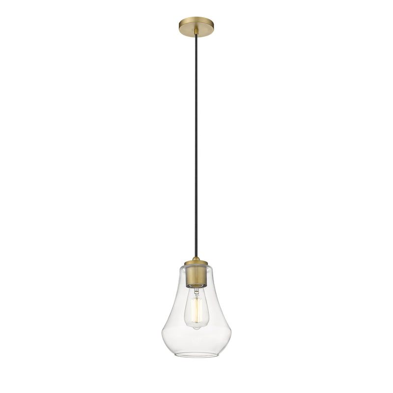 Fairfield Mini Pendant shown in the Brushed Brass finish with a Clear shade