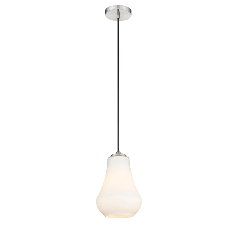 Fairfield Mini Pendant shown in the Brushed Satin Nickel finish with a Matte White shade