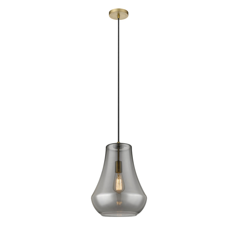 Fairfield Mini Pendant shown in the Brushed Brass finish with a Plated Smoke shade