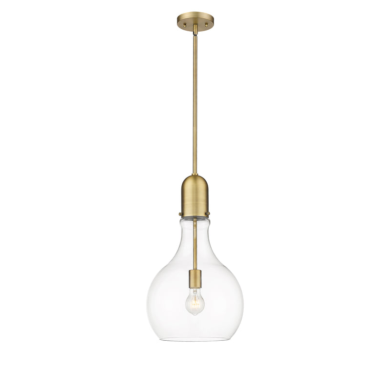 Amherst Mini Pendant shown in the Brushed Brass finish with a Clear shade