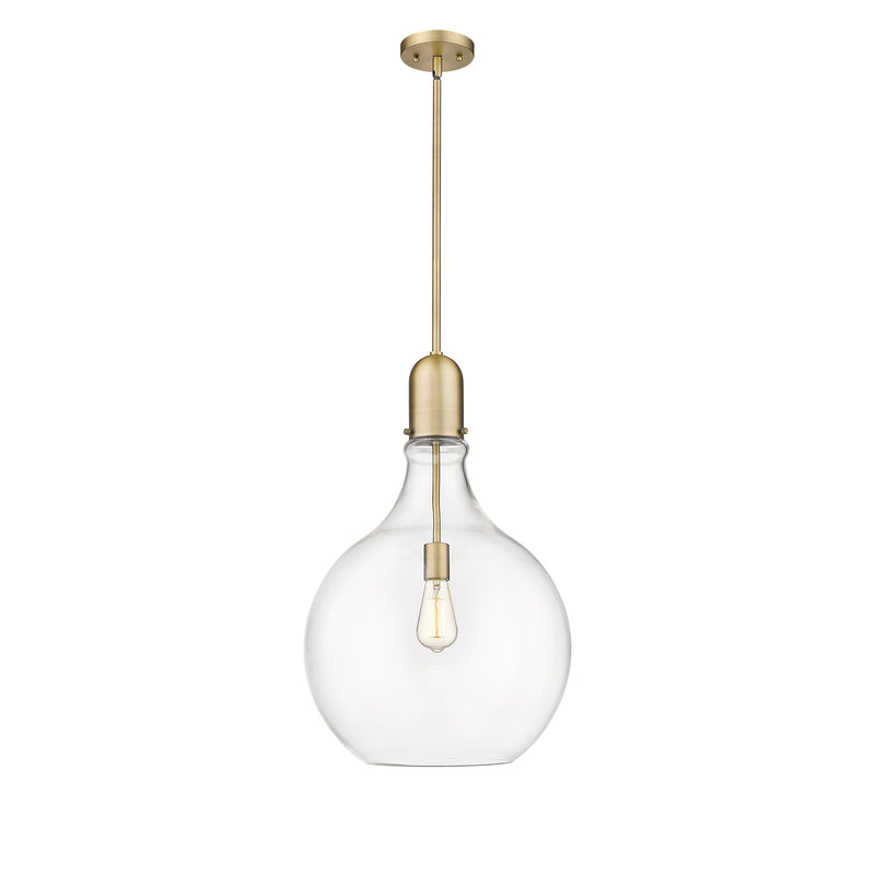 Amherst Pendant shown in the Brushed Brass finish with a Clear shade