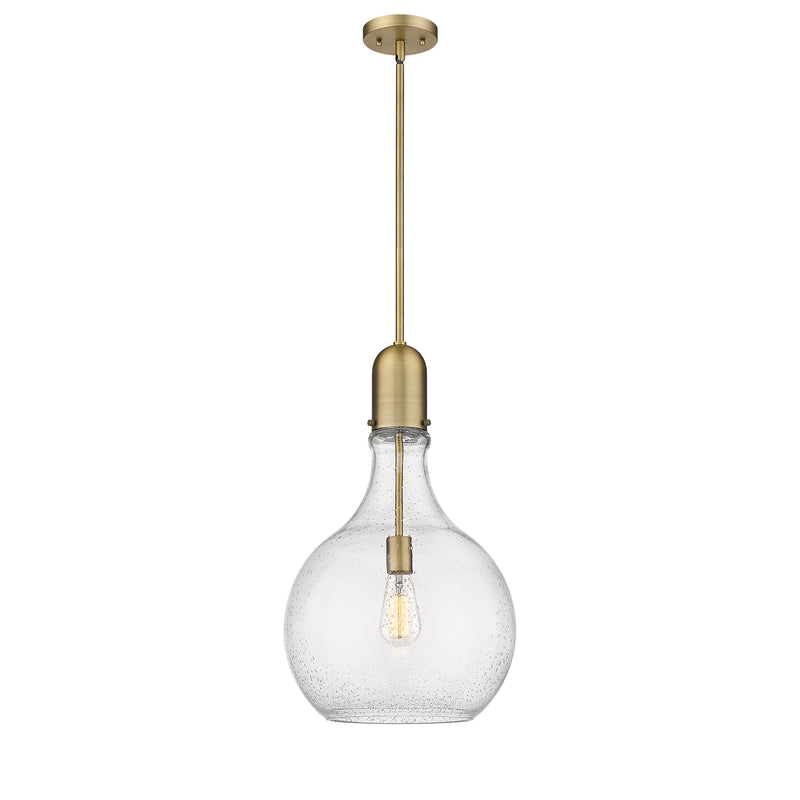 Amherst Pendant shown in the Brushed Brass finish with a Seedy shade