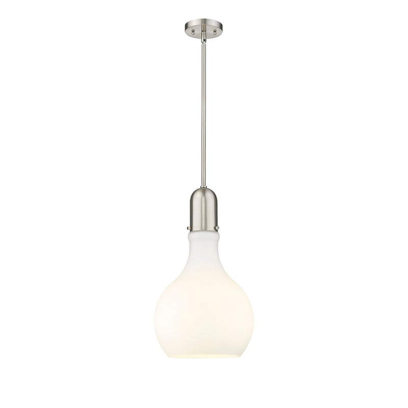 Amherst Mini Pendant shown in the Brushed Satin Nickel finish with a Matte White shade