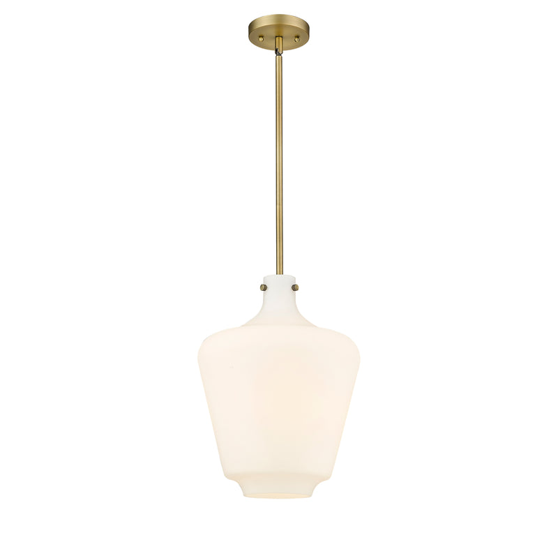 Lowell Mini Pendant shown in the Brushed Brass finish with a Matte White shade