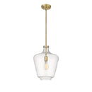 Lowell Mini Pendant shown in the Brushed Brass finish with a Seedy shade