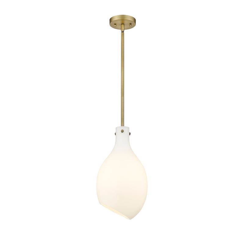 Salem Mini Pendant shown in the Brushed Brass finish with a Matte White shade