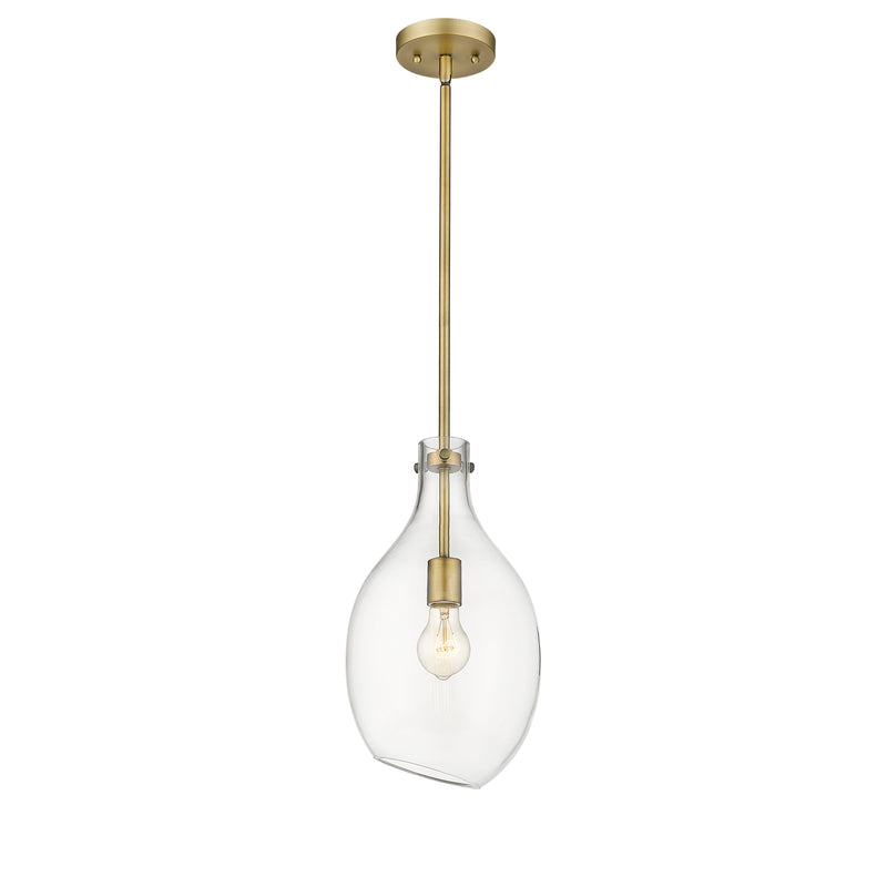 Salem Mini Pendant shown in the Brushed Brass finish with a Clear shade