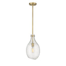 Salem Mini Pendant shown in the Brushed Brass finish with a Seedy shade